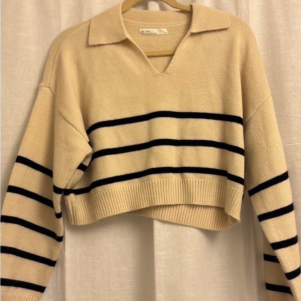 Striped Cream and Black Women's Sweater